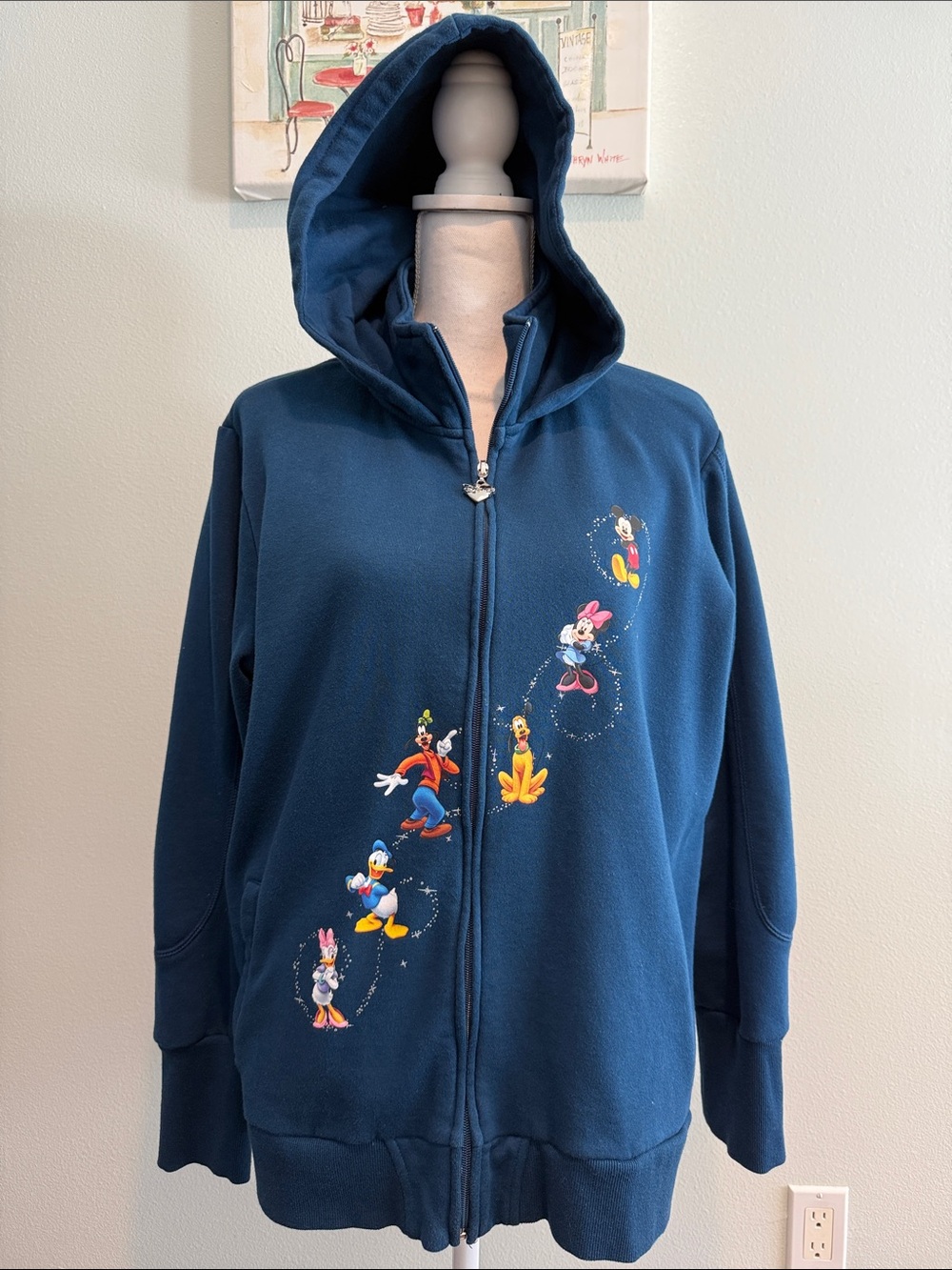 DISNEY WOMENS X-LARGE Navy Blue Character Zip Hoodie